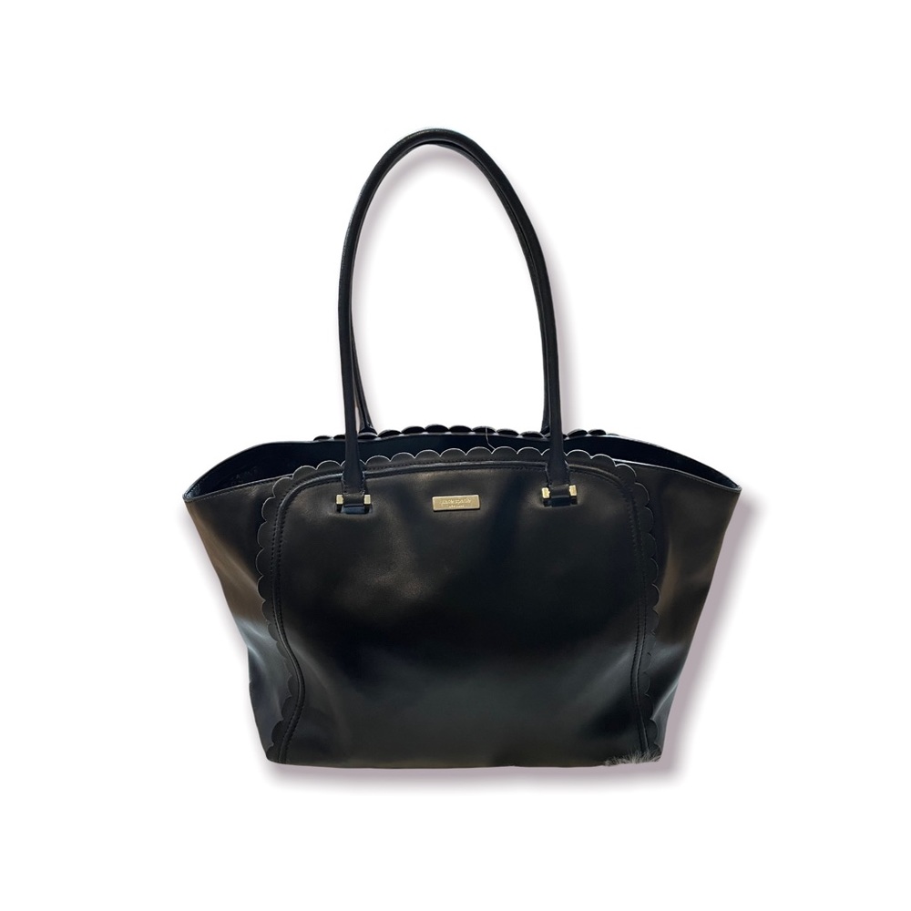 Black Scalloped Tote Bag - Women's Shoulder Handbag